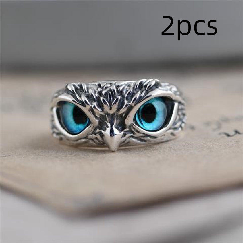 Anillo de búho con ojo de demonio vintage a la moda para mujer, anillo de animales retro, joyería de color plateado