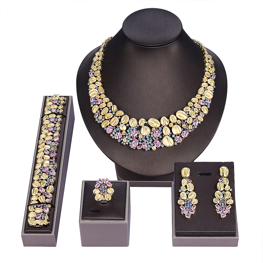 Hochzeits-Schmuckset für Damen: Zirkonia-Halskette und Ohrringe, 4-teilig