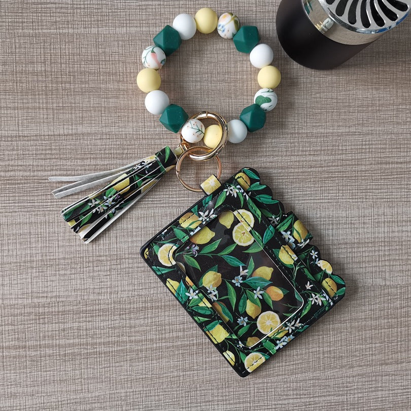 Llavero de pulsera de cuentas de silicona con estampado de leopardo