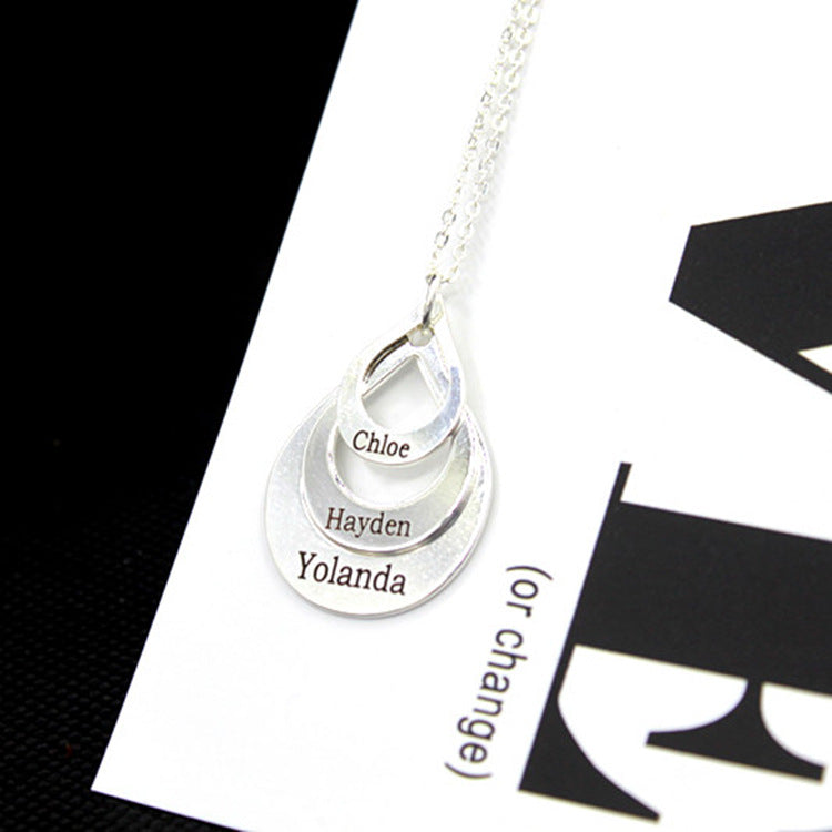Grenzüberschreitender Wassertropfen-Kombinationsanhänger mit gravierbarem Buchstaben-Namen, kreativer englischer Schmuck, Muttertagsgeschenk