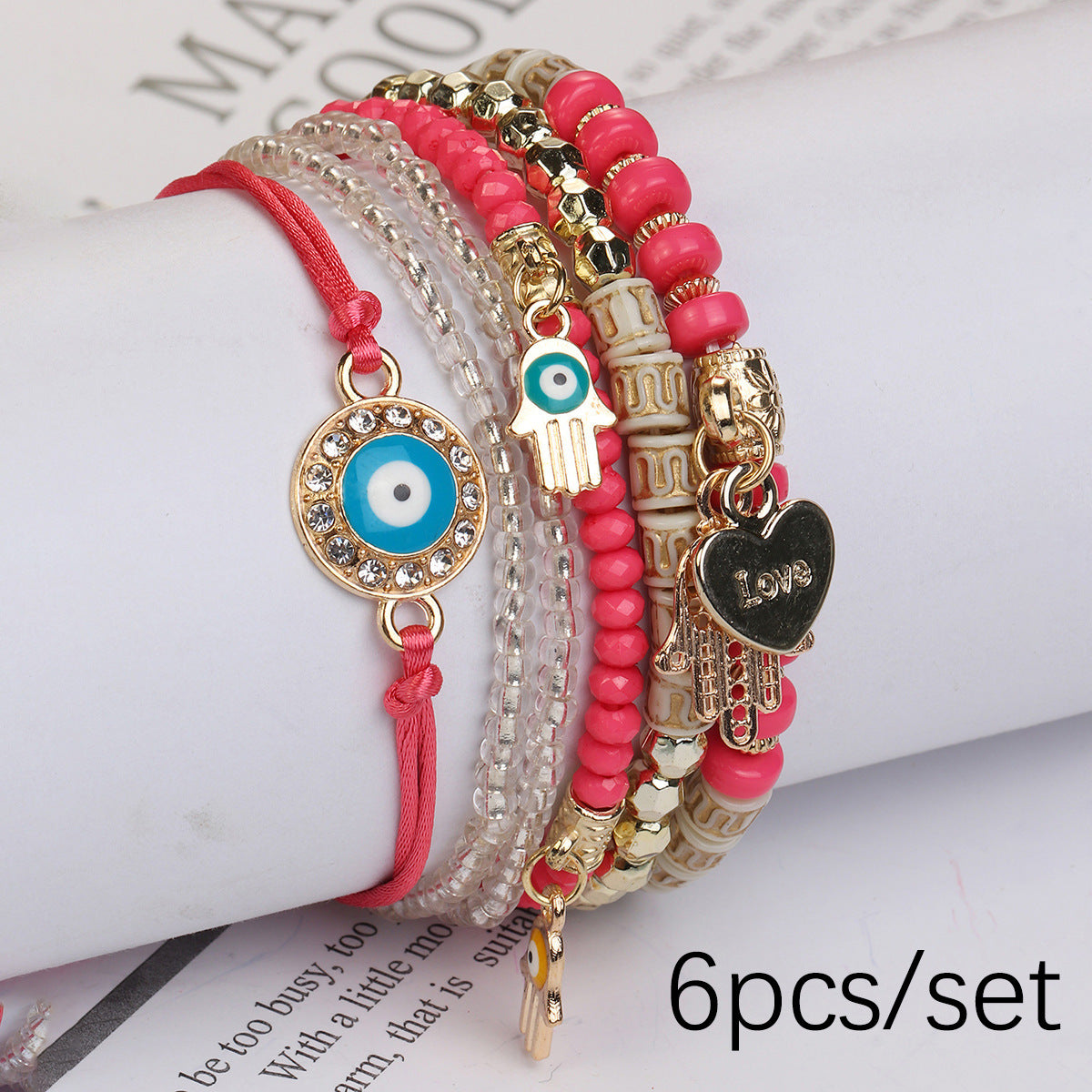 Pulsera de cuerda trenzada ajustable de varias capas y elementos múltiples