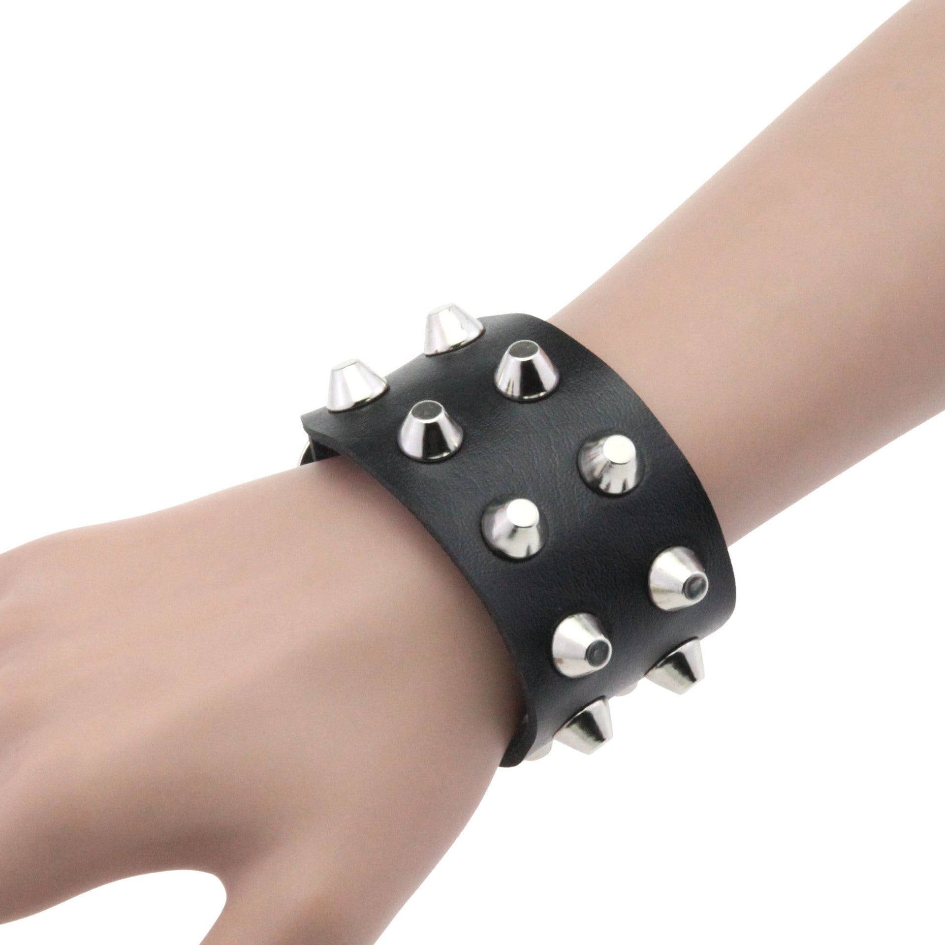 Metal Rock Double Row Flat Rivet Bracelet PU Bracelet