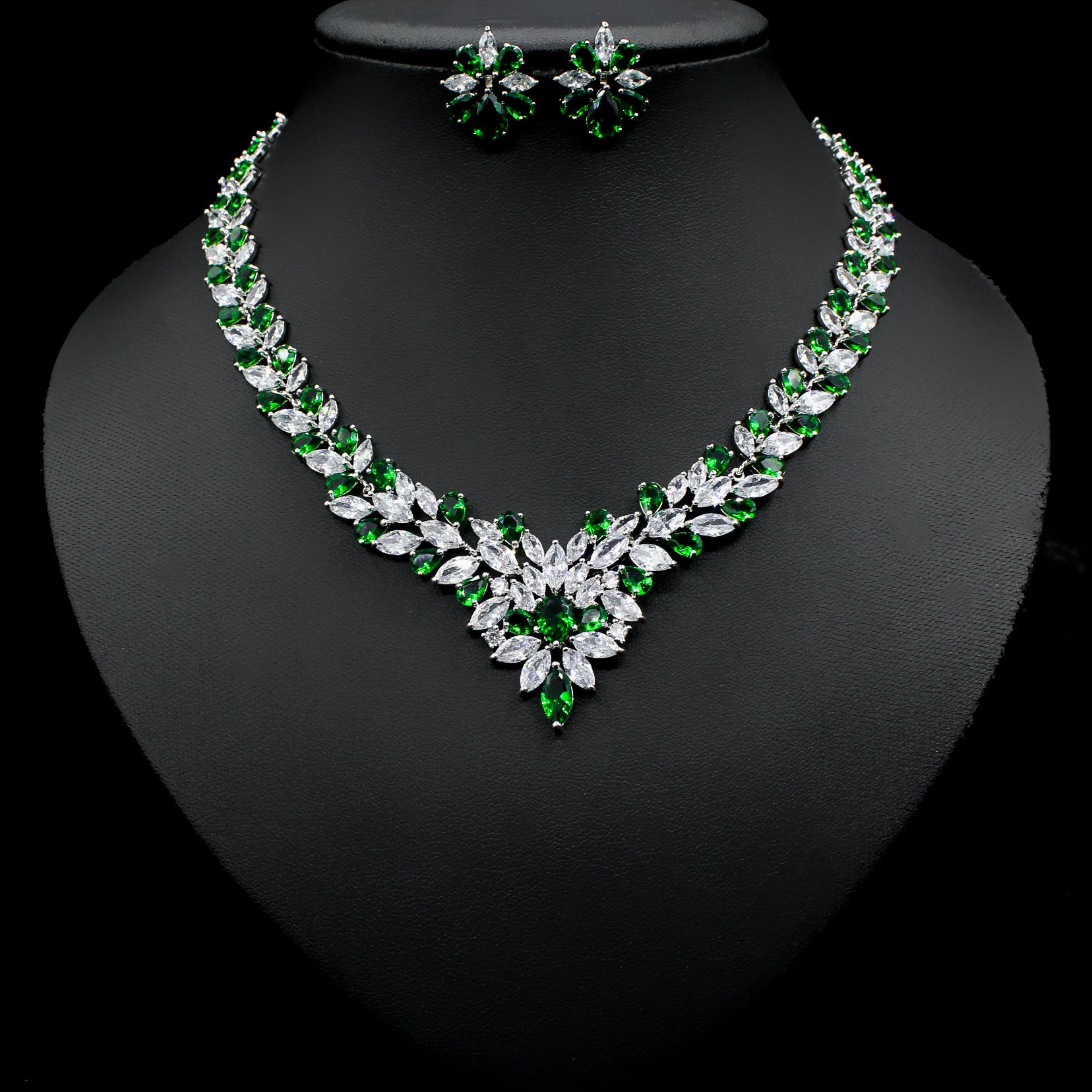 Braut Zirkon Schmuck Halskette Ohrringe Set