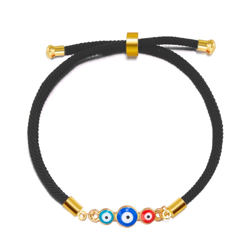 Evil Blue Eyes Alloy Oil Dripping Devil's Eye Diamond-embedded Pull Bracelet