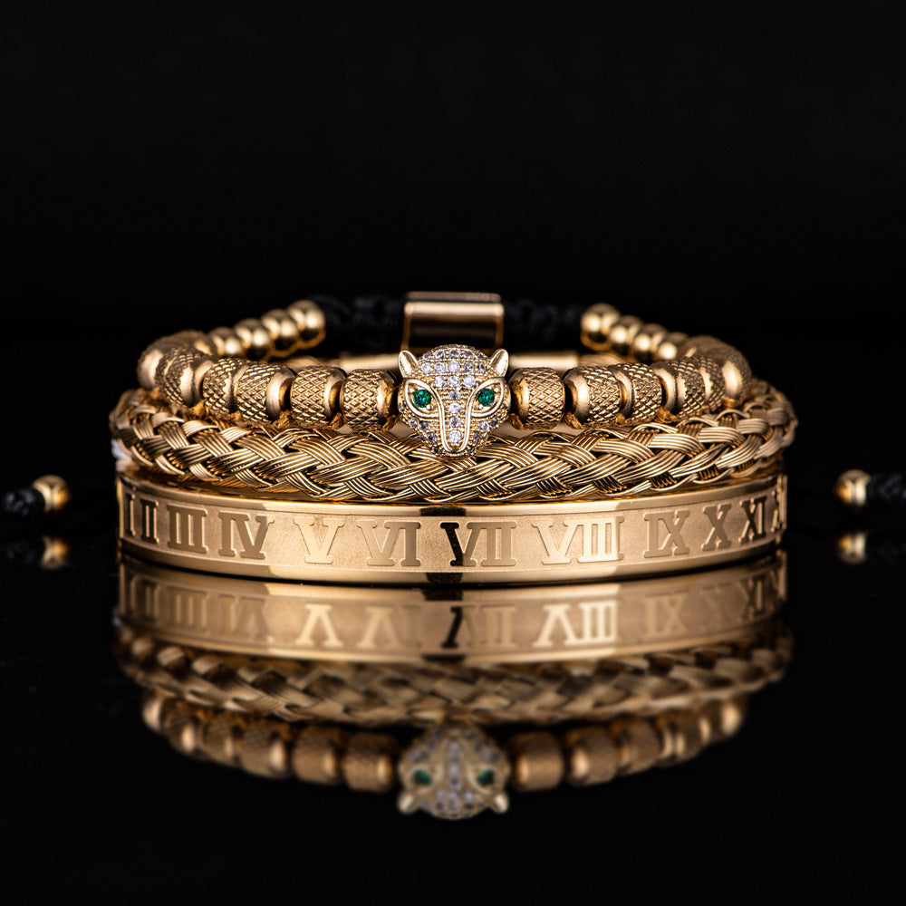 Leopardkopf-Set Mesh Ananas Perle Römisches Armband
