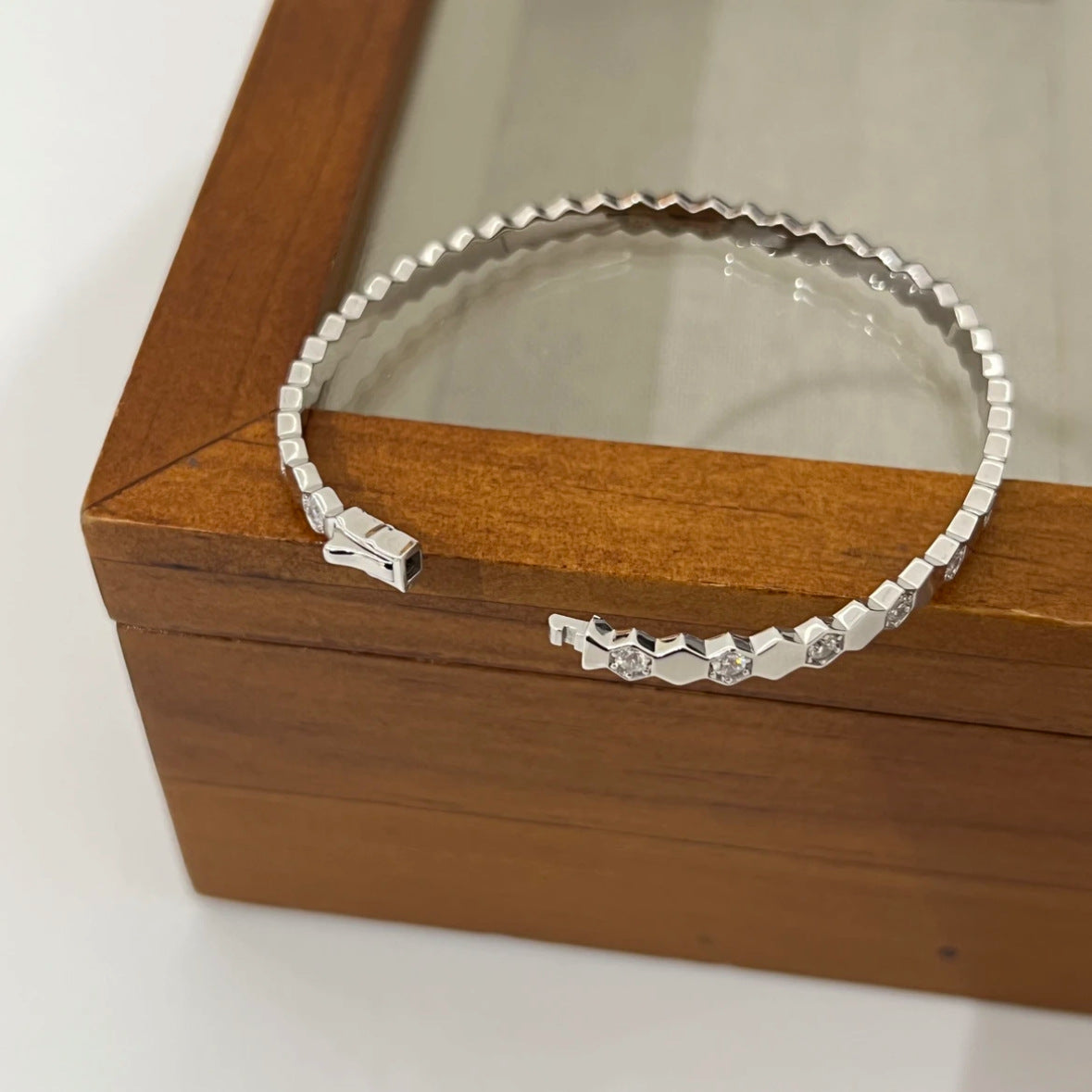Hochwertiges 925er Silber Moissanit Wabenmuster Silberarmband