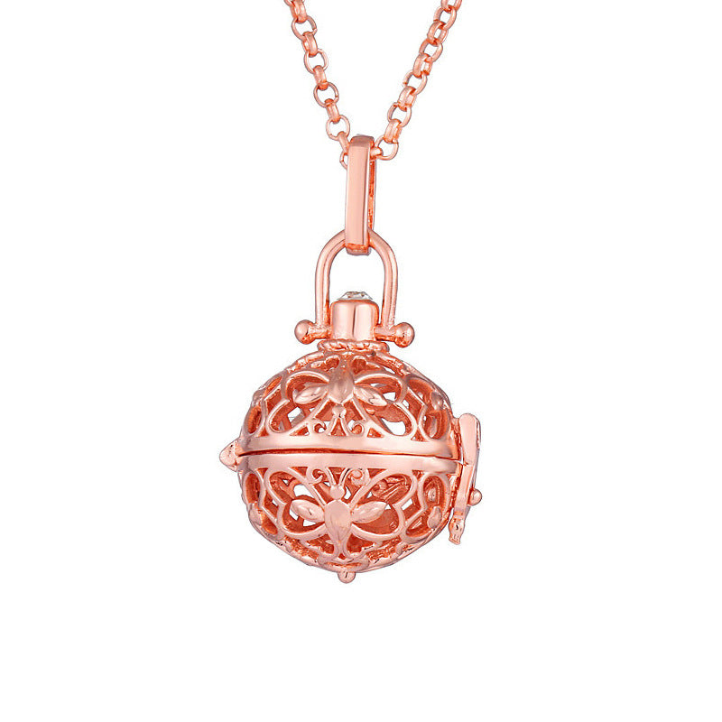 Collar hueco de aromaterapia con jaula de circonita, difusor de aceites esenciales, caja de perfume, accesorios antiguos para ropa tradicional Han