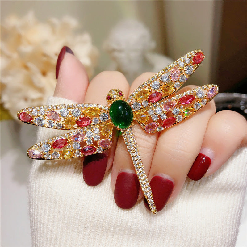 Broche de libélula de circonitas de colores, estilo francés, para suéter