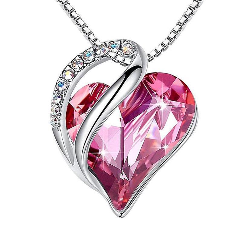 Sterling Silver Geometric Heart Shape Colorful Crystal Pendant Necklace For Women
