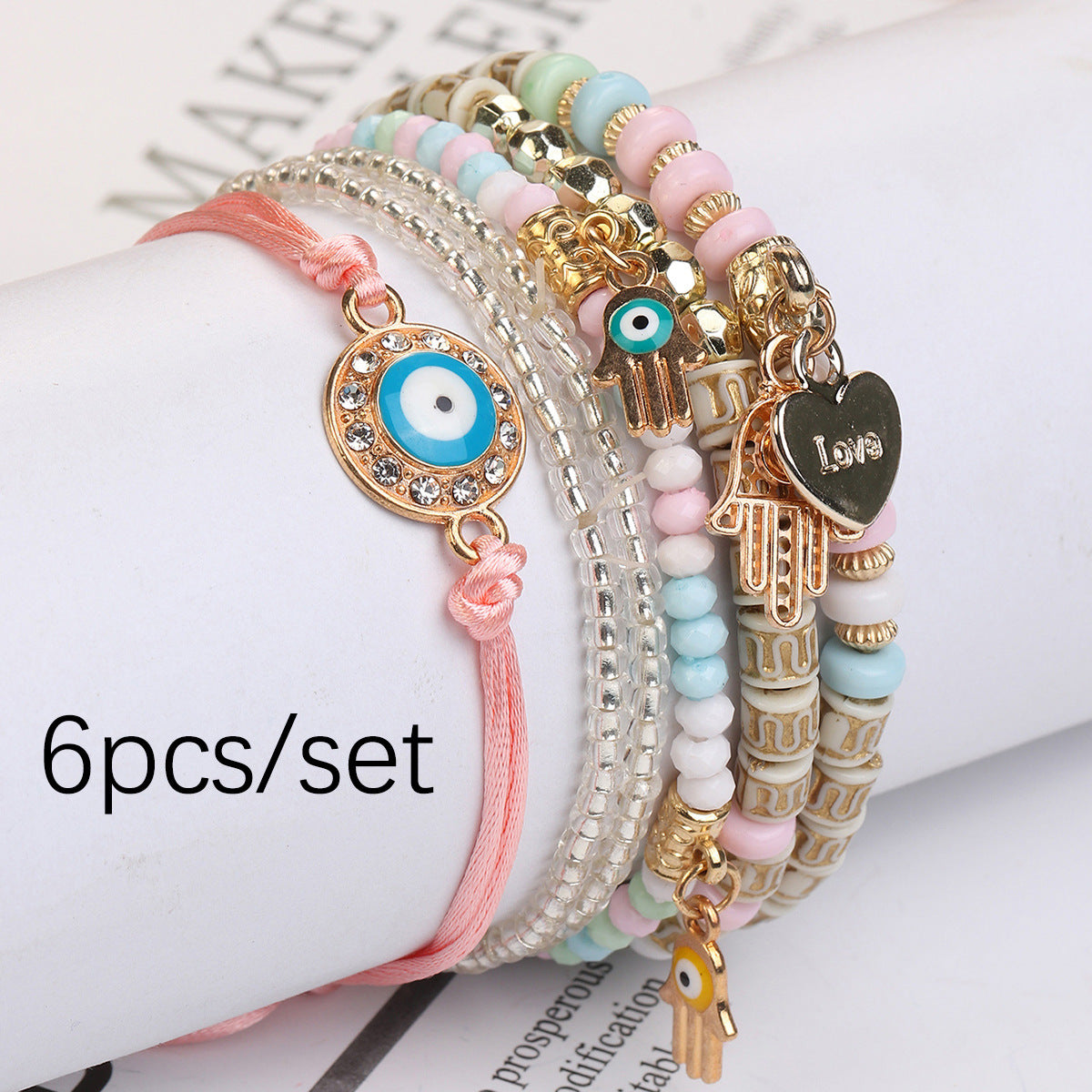 Pulsera de cuerda trenzada ajustable de varias capas y elementos múltiples