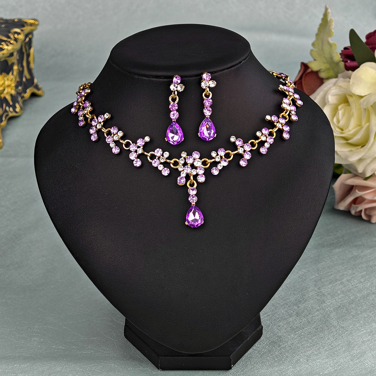 Pendientes Y Collar De Perlas Y Diamantes De Imitación Para Mujer