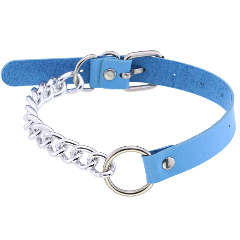 Collar gargantilla de cuero con aro y anilla en O