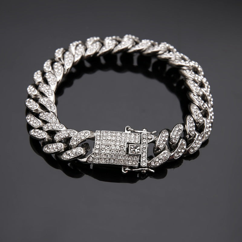 Pulsera cubana Cadena de eslabones cubanos con diamantes Joyería hip hop