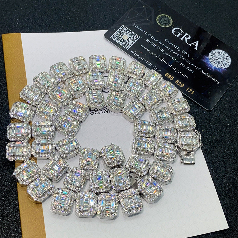 S925 Silber Inlay Rechteckige Moissanite Kubanische Gliederkette