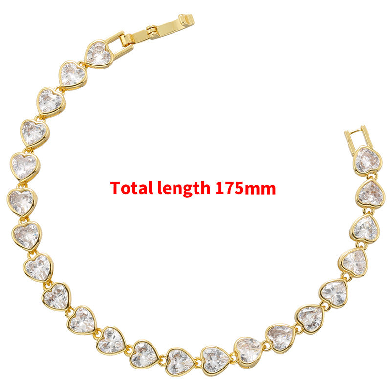 Women's Fashion Casual Fully Jeweled Loving Heart Bracelet Necklace
