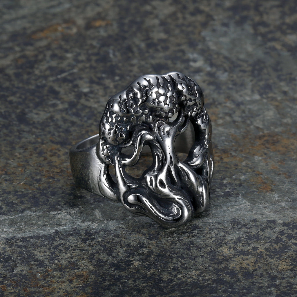 Anillo de titanio con tótem religioso en forma de árbol de la vida