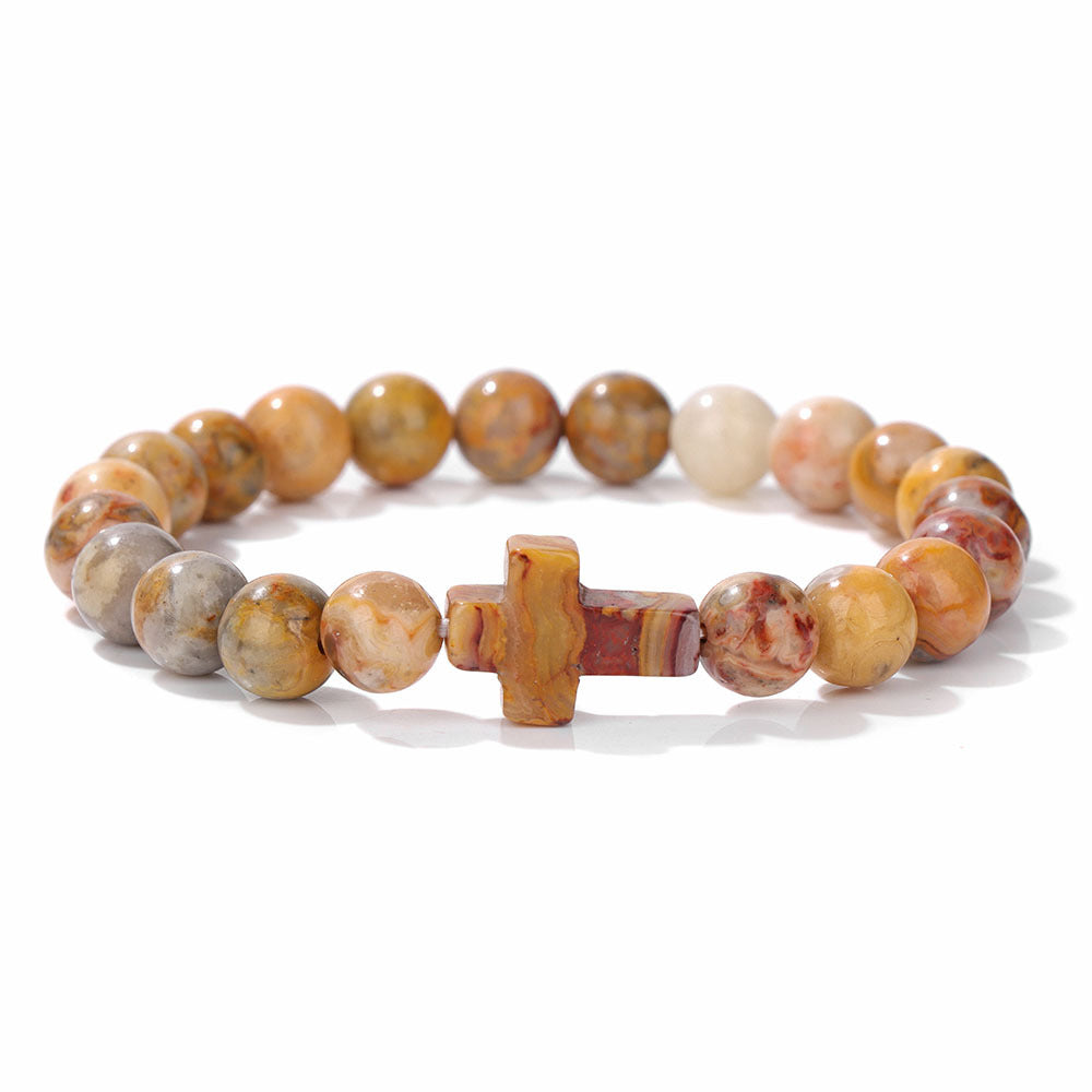 Stone Bead Cross Bracelet Women's Simple Retro