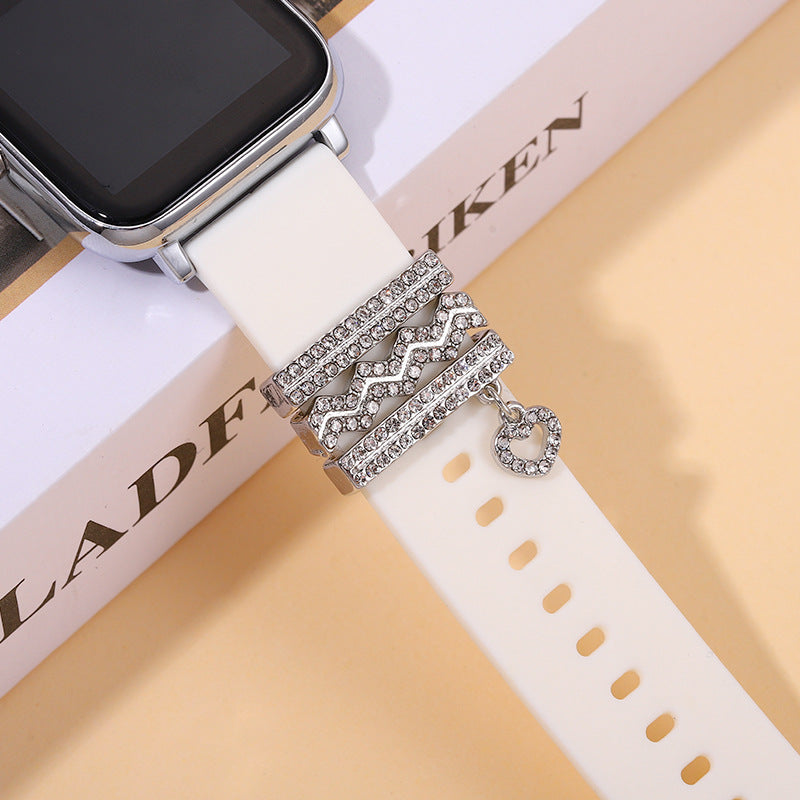 Kreatives Wasserwellen-Muster Klassisches Diamant Uhrenarmband Dreiteiliges Set