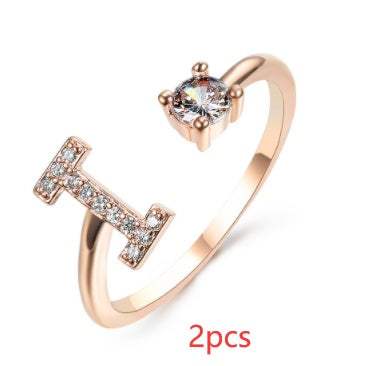 Nuevo Diseño Anillo Ajustable con Letra Inicial 26 Joyería de Moda para Mujeres Joyería Simple y Elegante