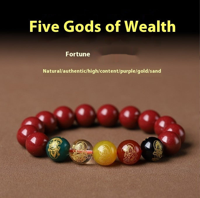 Lila Goldsand Fünf-Wege-Glück Natürliches Zinnoberarmband