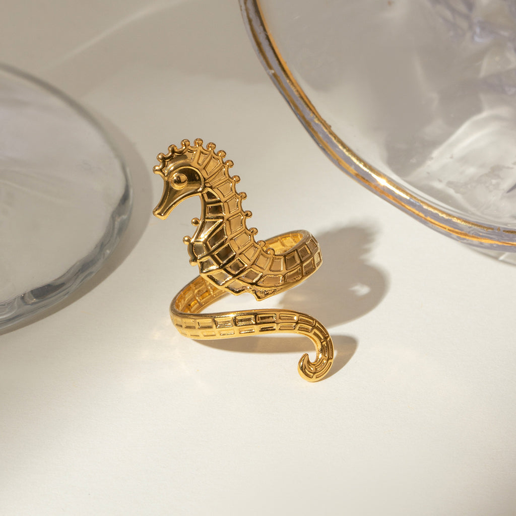 Ozean 18K Gold Edelstahl Seepferdchen Öffnungsring