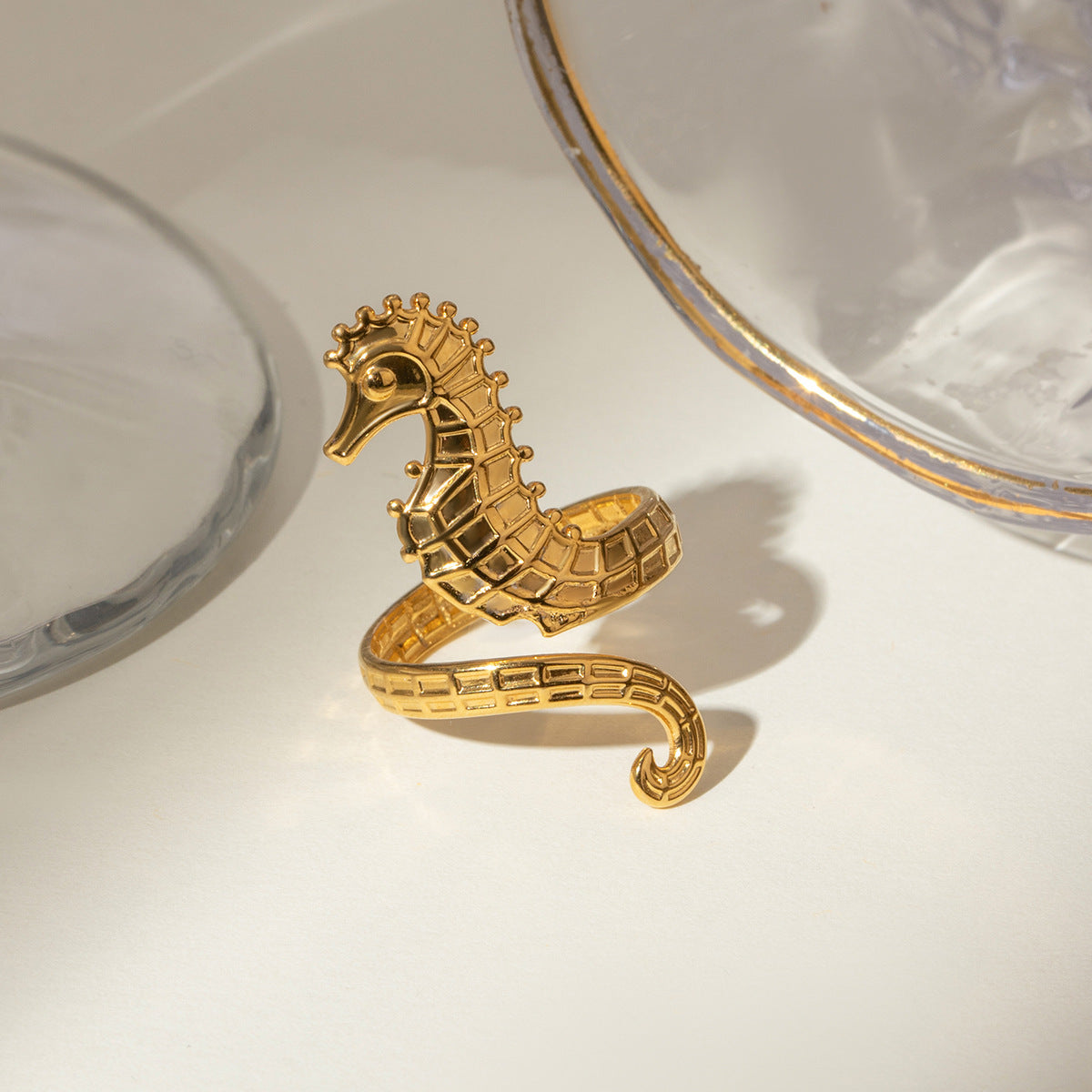 Ozean 18K Gold Edelstahl Seepferdchen Öffnungsring
