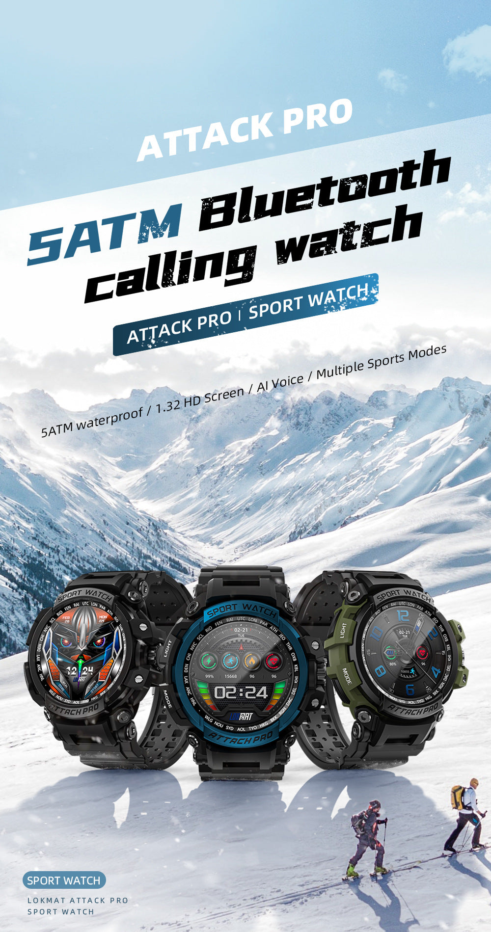 Outdoor-Sport-Smartwatch mit Dreifachschutz und Bluetooth-Anruffunktion