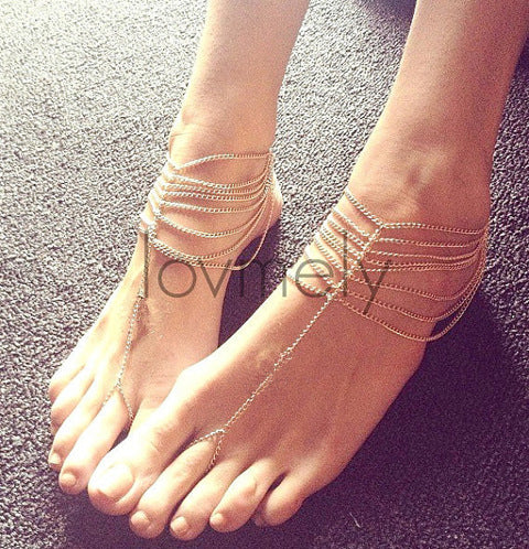 Adornos para Pies Verano Versátiles Moda Caliente Cadenas de Múltiples Capas para Street Style