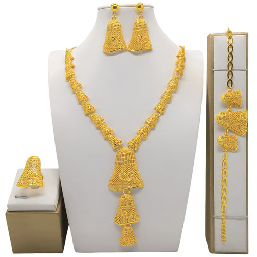 Juego de collar, pulsera y pendientes chapados en oro de 24 quilates