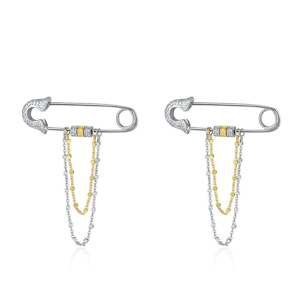 Pendientes de pin con patrón de hierba Tang de plata de ley S925