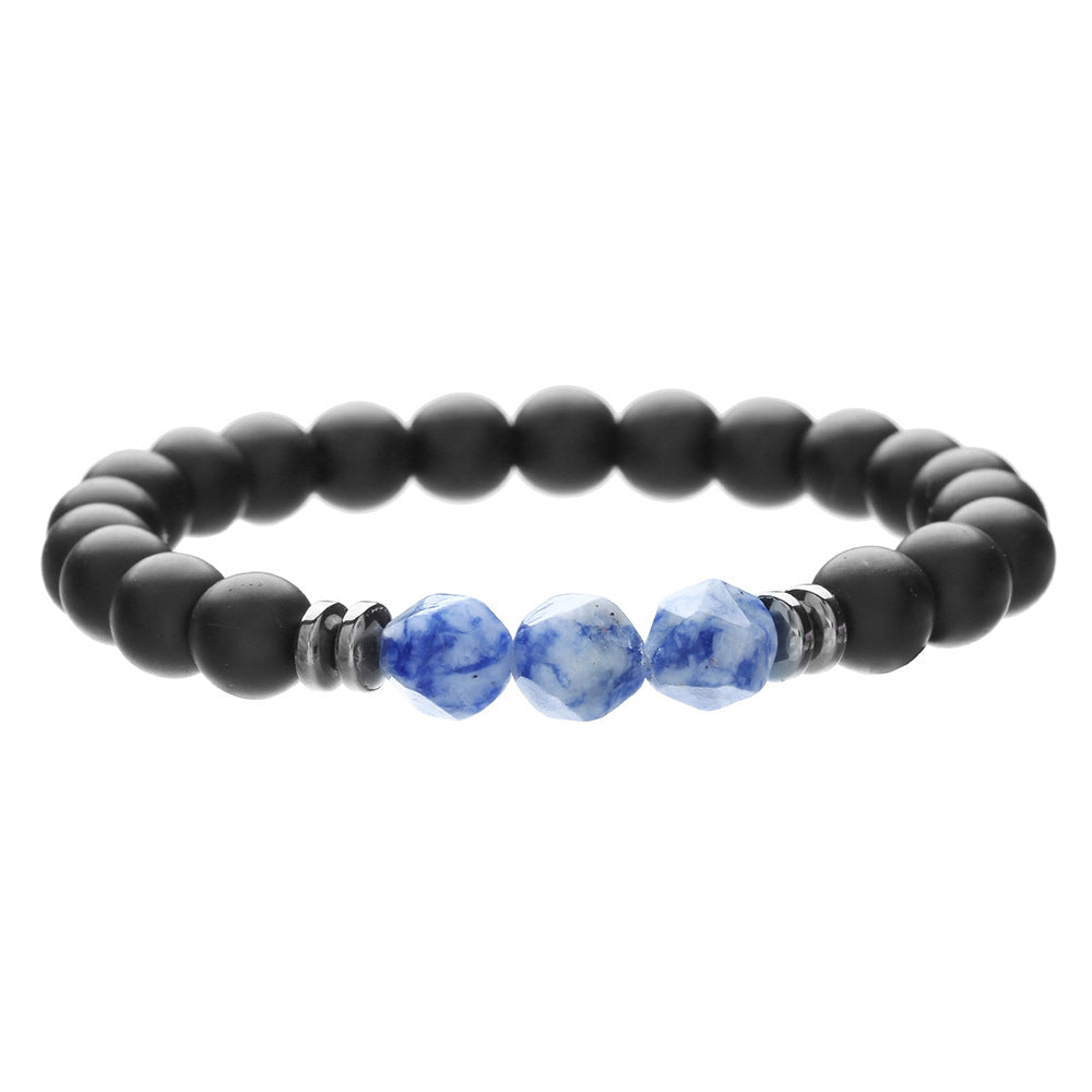 Simple Men's Cut Surface Black Agate Tigereye Blue Grain Stone Stretch Bracelet