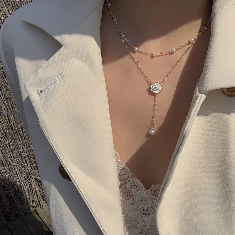 Women's Fashion Double Camellia Necklace