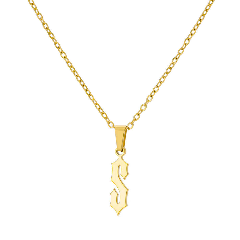 18K Gold Plating Stainless Steel Ancient English Letter Pendant Necklace