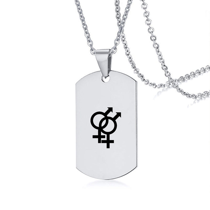 Edelstahl LGBT ID Halskette Schmuck Gravieren Gay Lesbian Transgender Symbol Hundemarken Halsketten für Männer Frauen