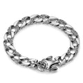 Pulsera de plata de ley con adorno para hombre, diseño de calavera giratoria, estilo retro y patrón de hierba china
