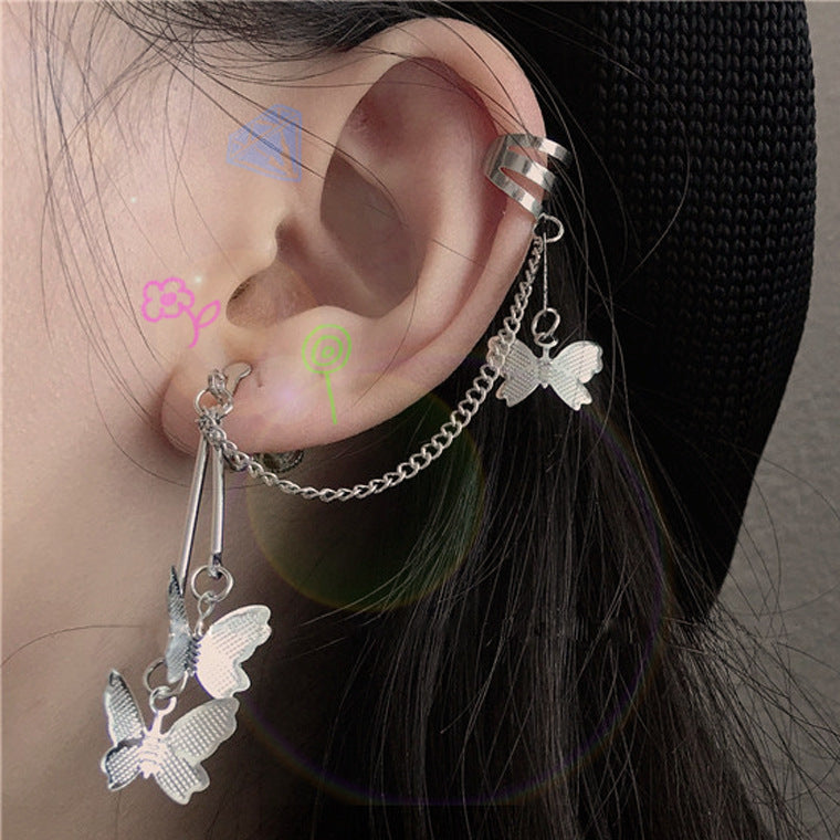 Arete con gancho de luna creciente, pájaro, perla y lagarto