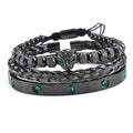 Mikro-eingelegtes Leopardkopf-Armband mit grünen Augen, Edelstahl Grüner Zirkon Zehn Diamantarmband