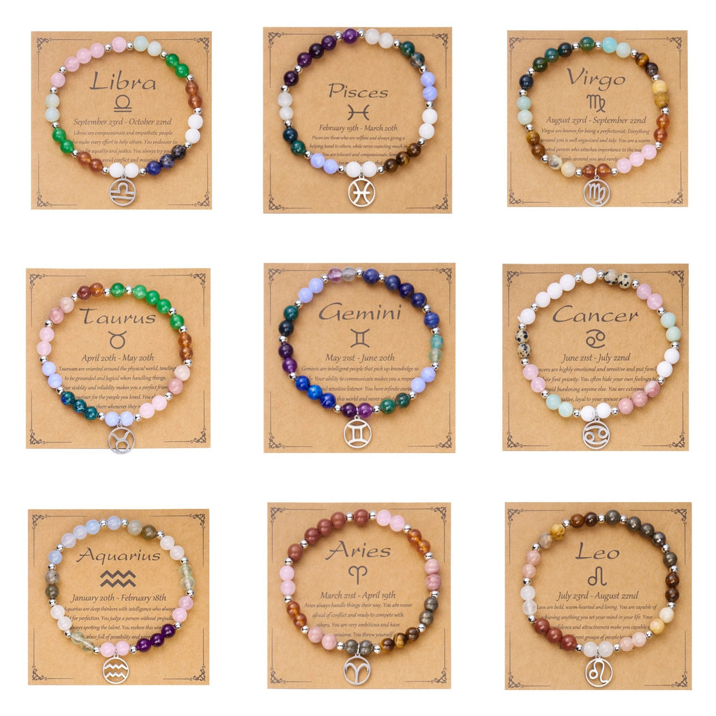 Pulsera de amatista con cuentas y doce constelaciones