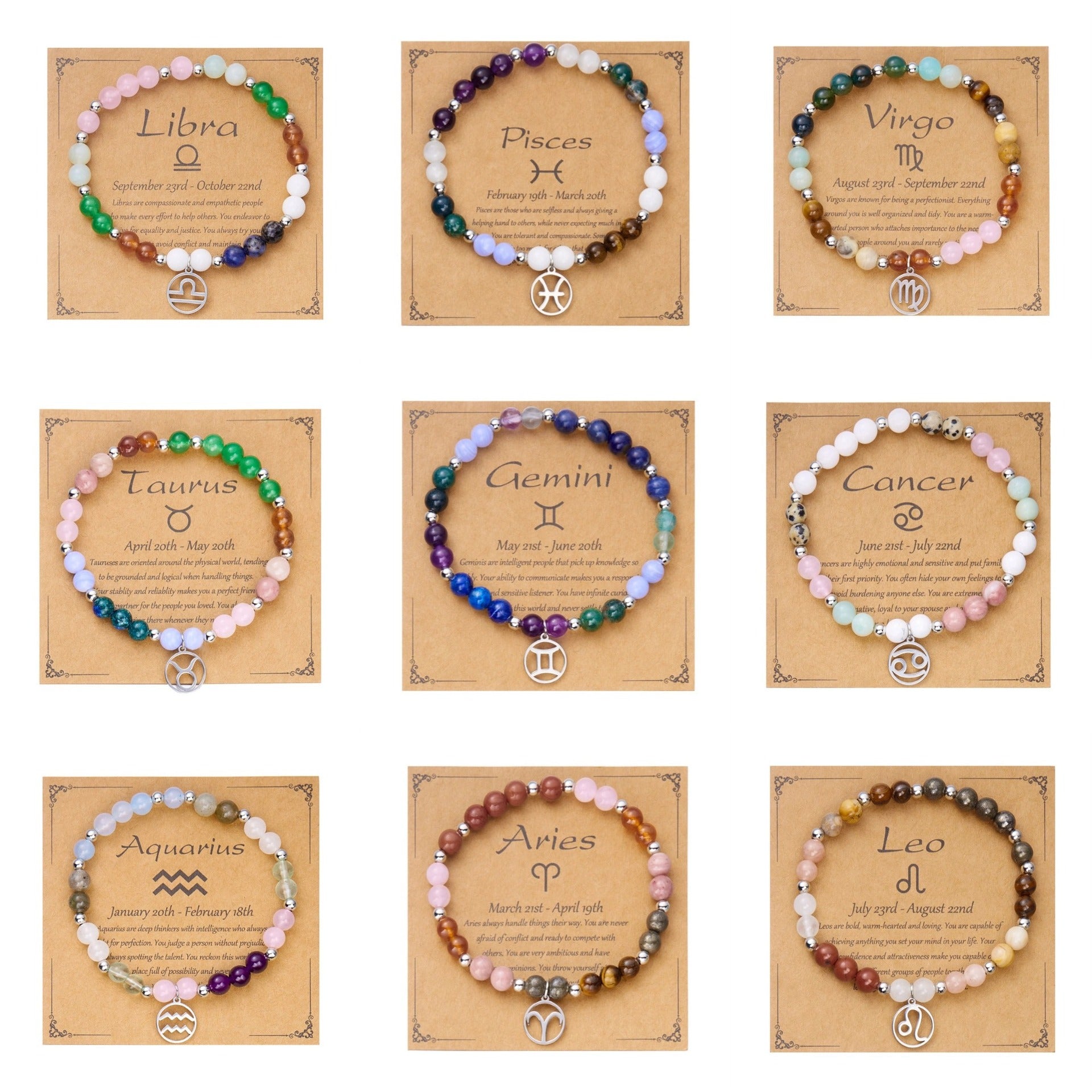 Pulsera de amatista con cuentas y doce constelaciones
