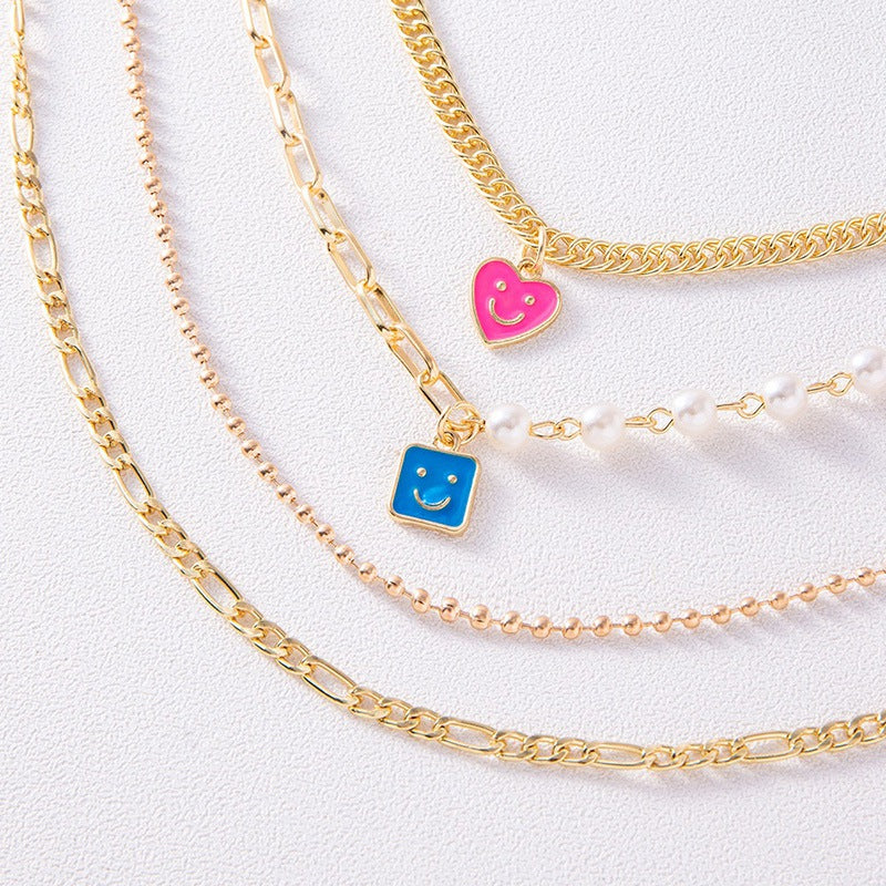 Email Smiley-Gesicht Anhänger Perlenkette Boho Gold Mehrschichtige Grobe Kette Statement Halsketten Choker für Damen