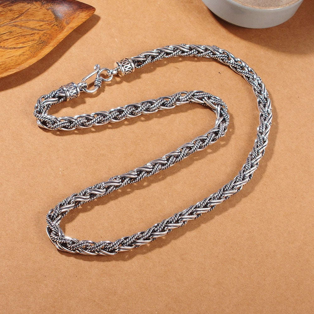 S925 Sterling Silber handgemachte Hanfseil-Halskette für Herren