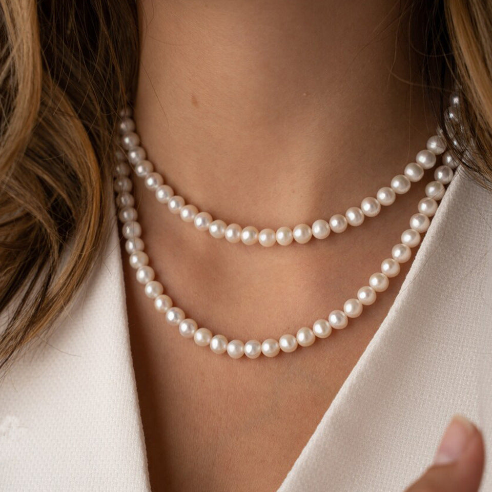 Vergoldete Perlenhalskette 14k Schlüsselbeinkette Schlichte hochwertige Perlenkette für Damen
