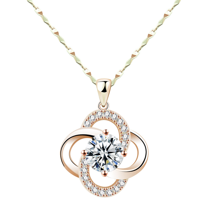 Halskette 925 Sterling Silber Plattiert 18k Roségold Halskette Damen Kleeblatt Schlüsselbeinkette Für Freundin Geburtstag Valentinstagsgeschenk