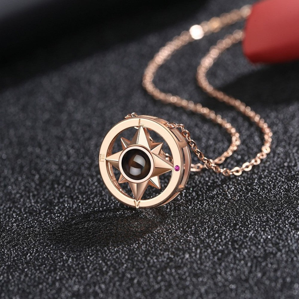 100 Languages Compass Projection Necklace Jewelry Customized Photos