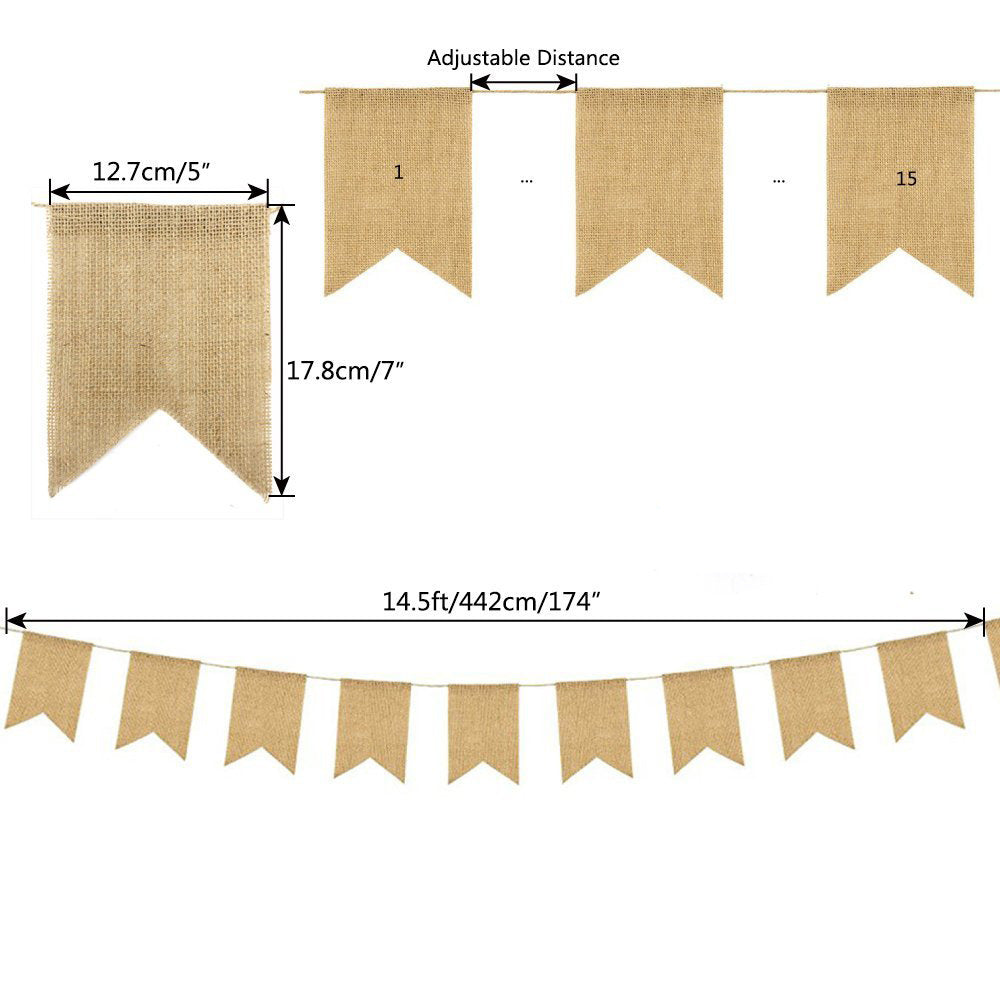 15 unidades de lino para decoración de bodas, banderín de fiesta, banderín de cola de milano de lino, bandera colgante