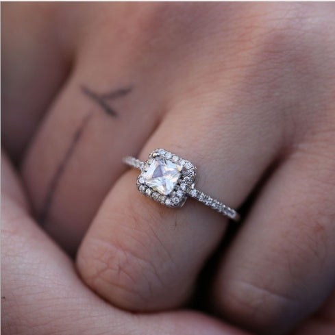 Damen Quadratisch Rund Diamantring Kreativer Mikro-Set Zirkon Schlichter Ring
