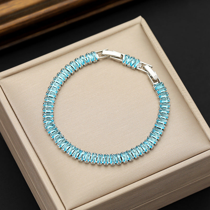 Rectangular Zircon Bracelet Extended Buckle Adjustable Length Tennis Chain