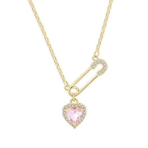 Collar de pin con forma de corazón de diamantes de imitación Diseño de interés especial Exquisita cadena de clavícula de lujo ligero de alta calidad