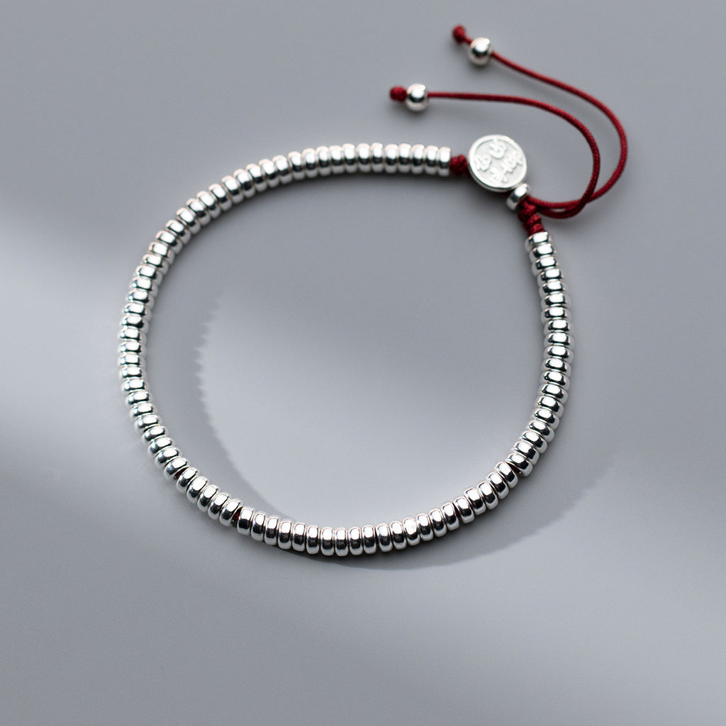 Sterling Silver Peace Happy Red Rope Light Bead Bracelet