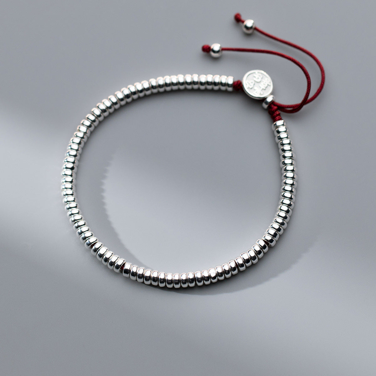 Sterling Silver Peace Happy Red Rope Light Bead Bracelet